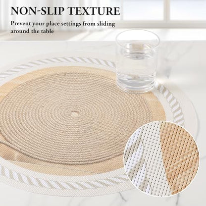 15 Inch Placemats Set of 4,Lace PVC Vinyl Round Place Mats,Non-Slip Waterproof Table Mats,Durable Washable Wipeable Placemats for Kitchen Dining Party Decor(4, Twisted Rope Braiding)