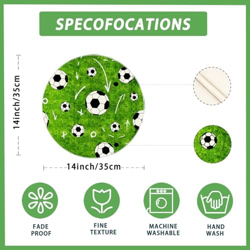 XCHI Green Soccer Grass World Cup Round Placemats Set of 4 Table Mats for Game Day Soccer Party Home Kitchen Dining Table Decorations 14x14 Inch