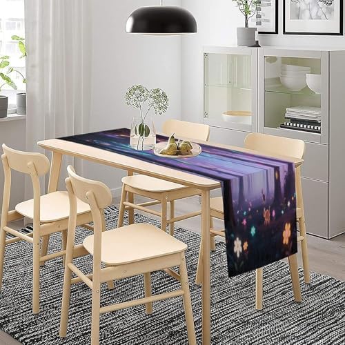 Holographic Projection Forest Linen Table Runner , Table Cloth Washable , Tablecloth for Kitchen Coffee Table Family Dinners Holiday Parties Home Decor (13.4x72.4 Inch)