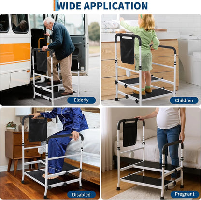 Bed Step Stool for High Bed for Elderly, Bed Rails for Elderly with Adjustable Height Bed Step Stool, Bed Safety Rail Up to 440 Lbs with Handicap Grab Bars for Fall Prevention for Bedside, Bathtub