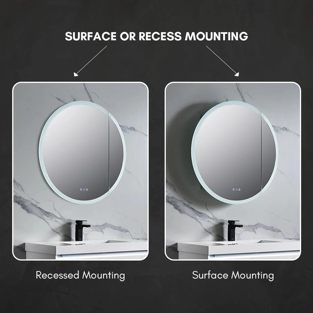 Blossom Regulus 32" LED Medicine Cabinet| Right Hinge| Bathroom Lighted Round Mirror Storage| Defog