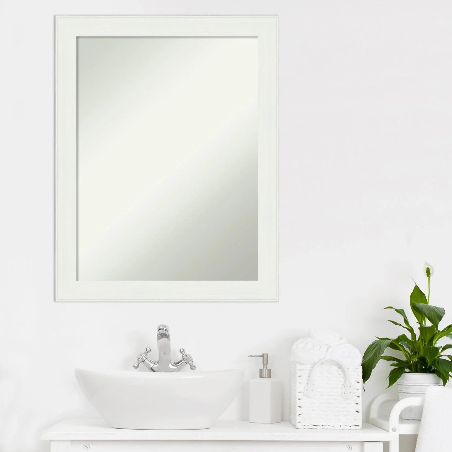 Amanti Art Vanity White Framed Non-Beveled Bathroom Vanity Wall Mirror - 21.5 x 27.5 in