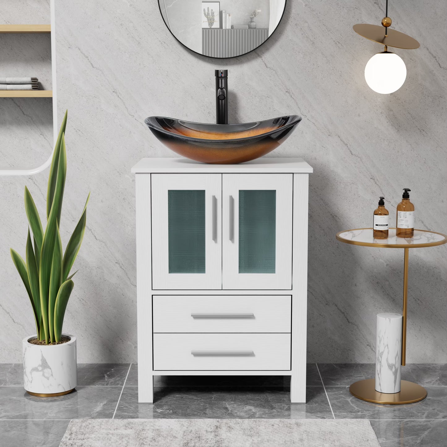 Eclife 24" Freestanding Single Bathroom Vanity with Vessel Sink, Manufactured Wood Top
