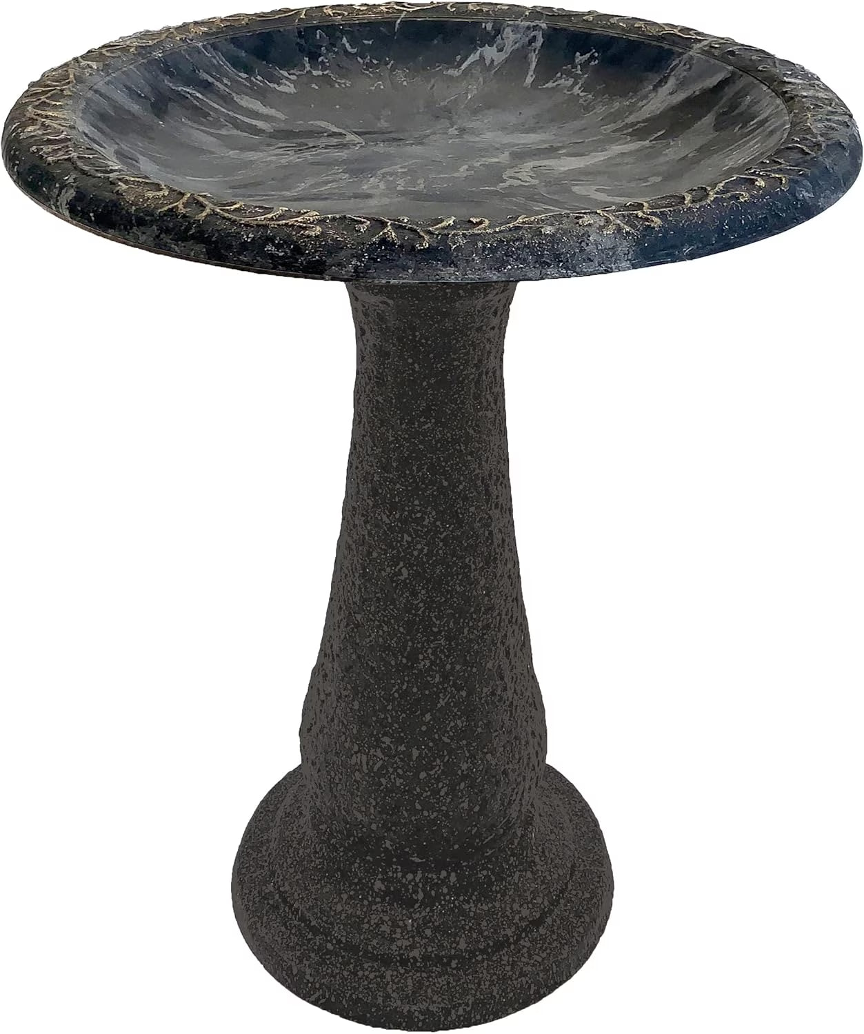 Tierra Garden Birds and Beyond Fiber Clay Bird Bath, Semi-Gloss Bird Bowl with Matte Base, 24 in. (Charcoal Sand)