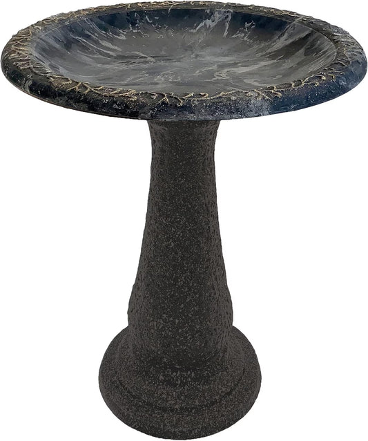 Tierra Garden Birds and Beyond Fiber Clay Bird Bath, Semi-Gloss Bird Bowl with Matte Base, 24 in. (Charcoal Sand)