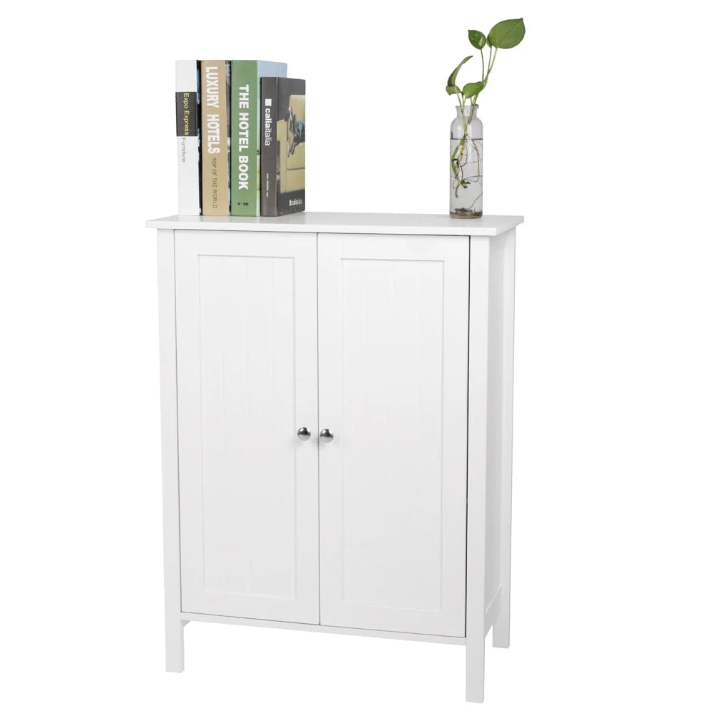ZENY White Wooden 2 Door Bathroom Cabinet Storage with 3 Shelves Free Standing