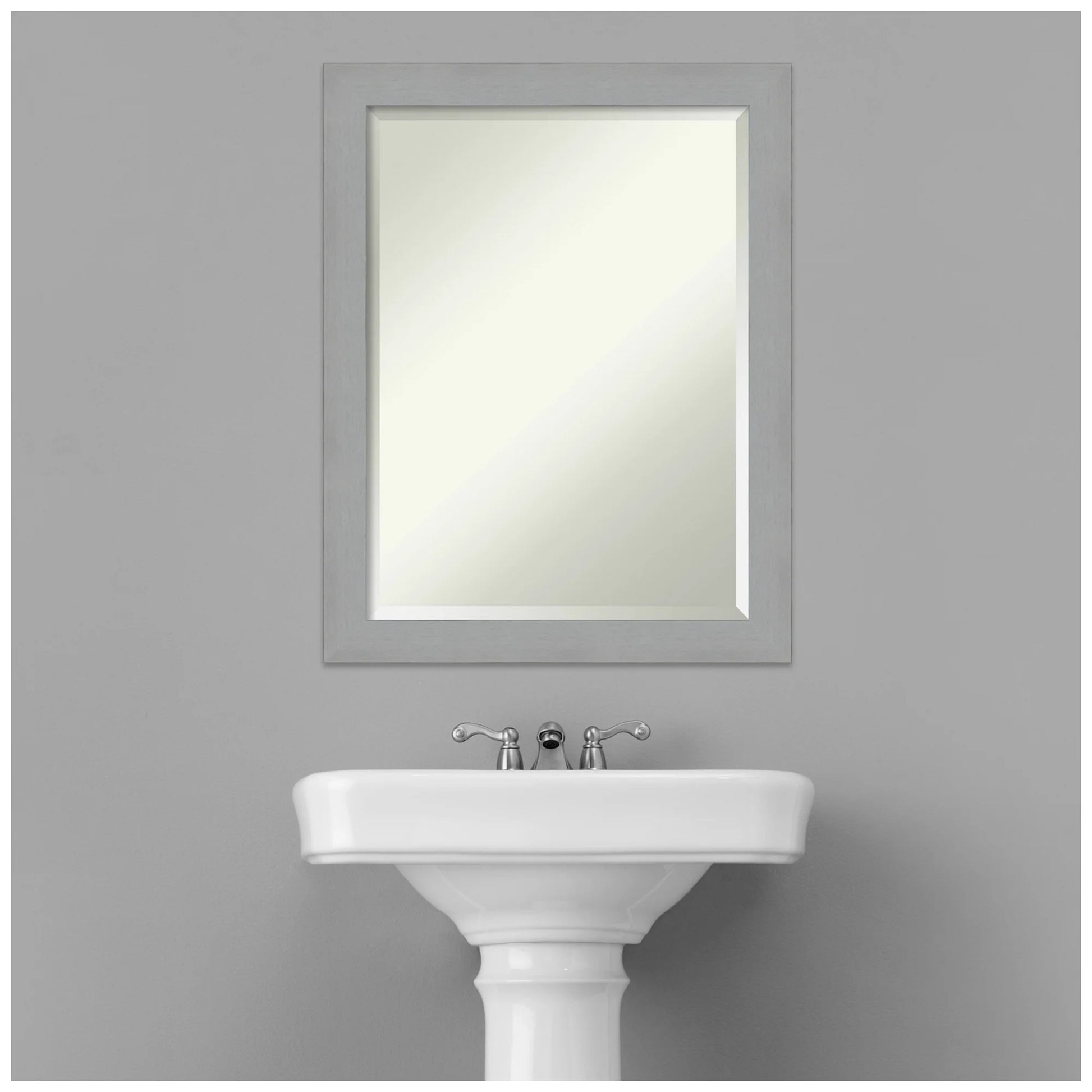 Brushed Nickel Beveled Wood Bathroom Wall Mirror