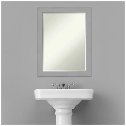 Brushed Nickel Beveled Wood Bathroom Wall Mirror