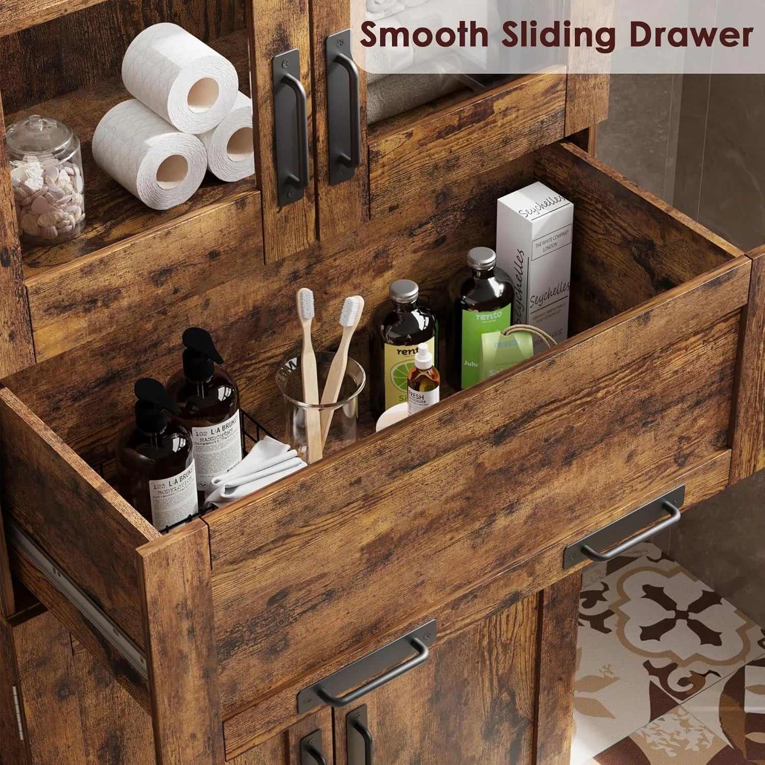 Roromall Bathroom Cabinet, Tall Storage Cabinet with Doors Adjustable Shelf, Freestanding Floor Pantry Cabinet for Kitchen, Living Room, Laundry Room, Home Office
