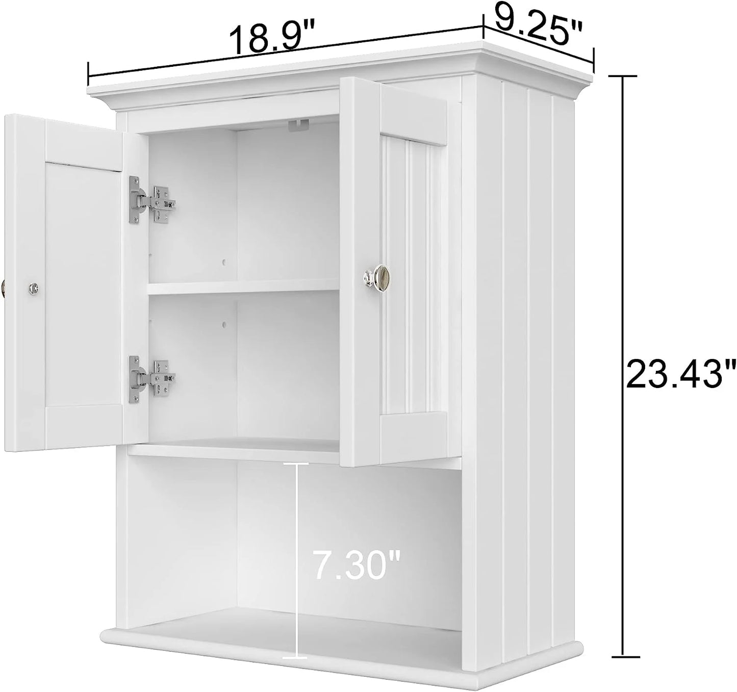 Wood Wall Cabinet, Bathroom Medicine Cabinet Storage with Doors and Adjustable Shelf, Rustic Cabinet Wall Mounted for Bathroom, Livingroom, Kitchen, Cupboard, White