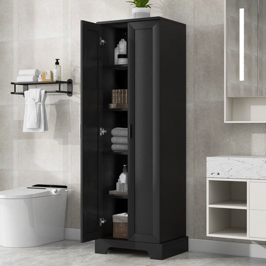 22'' Double Door Storage Cabinet with Adjustable Shelves, High Quality Bathroom Cabinet with MDF Material, for Living room, Bathroom, Black