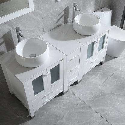 Wonline 60" Bathroom Vanity Wood Cabinet Double Ceramic Sink w/ Mirror White
