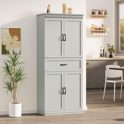 Ataucjin 70" Tall Kitchen Pantry Cabinet, Freestanding Cupboard Kitchen Pantry Storage Cabinet, Freestanding Cupboard with Doors and Adjustable Shelves, for Bathroom, Dining Room, Living Room