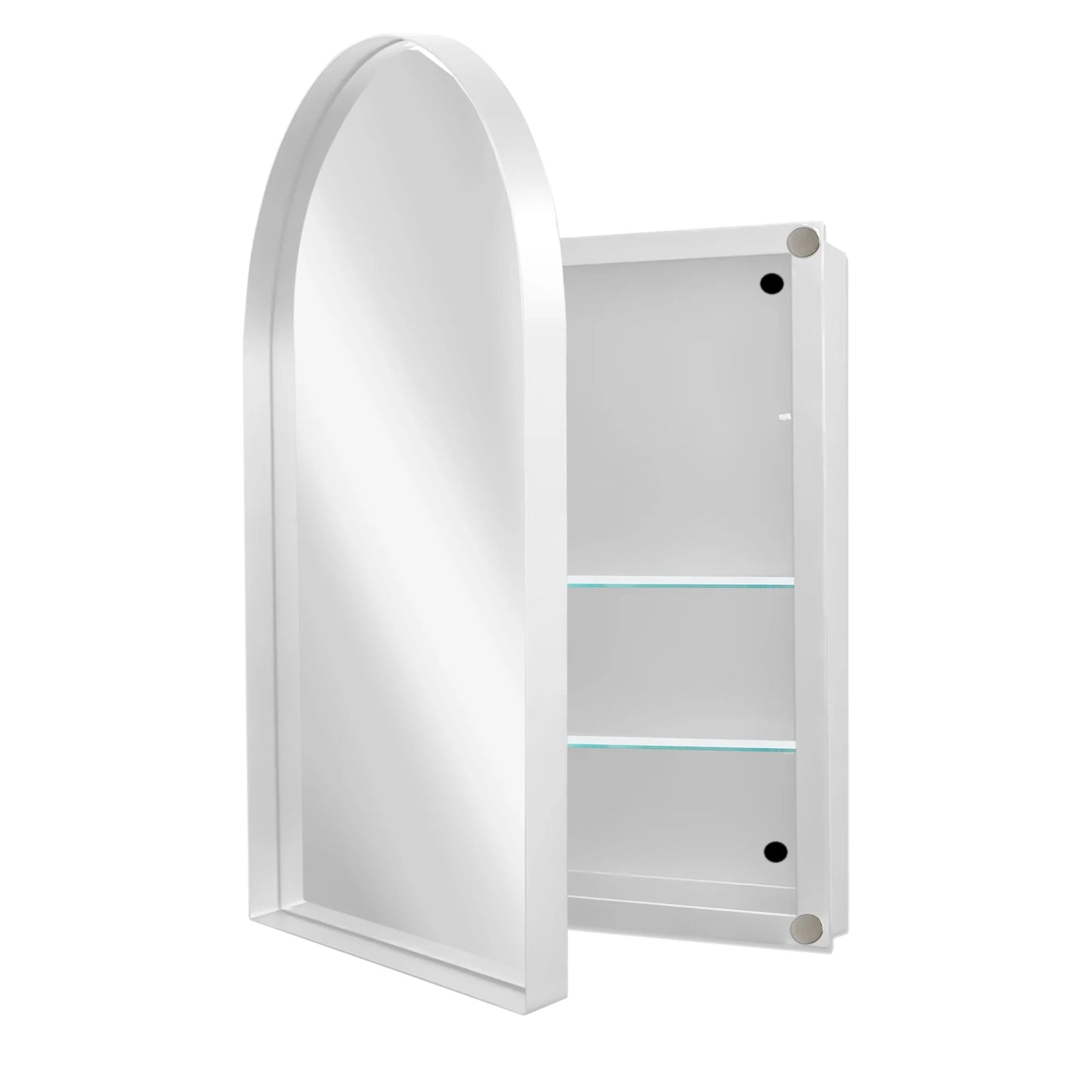 DUOSONG 24X36 Inch Arched Recessed Medicine Cabinet, Metal Framed Bathroom Wall Cabinet With Mirror And Adjustable Shelves, Wall Mirror With Storage For Bathroom, White White Metal Bath & Faucets