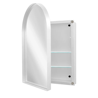 DUOSONG 24X36 Inch Arched Recessed Medicine Cabinet, Metal Framed Bathroom Wall Cabinet With Mirror And Adjustable Shelves, Wall Mirror With Storage For Bathroom, White White Metal Bath & Faucets
