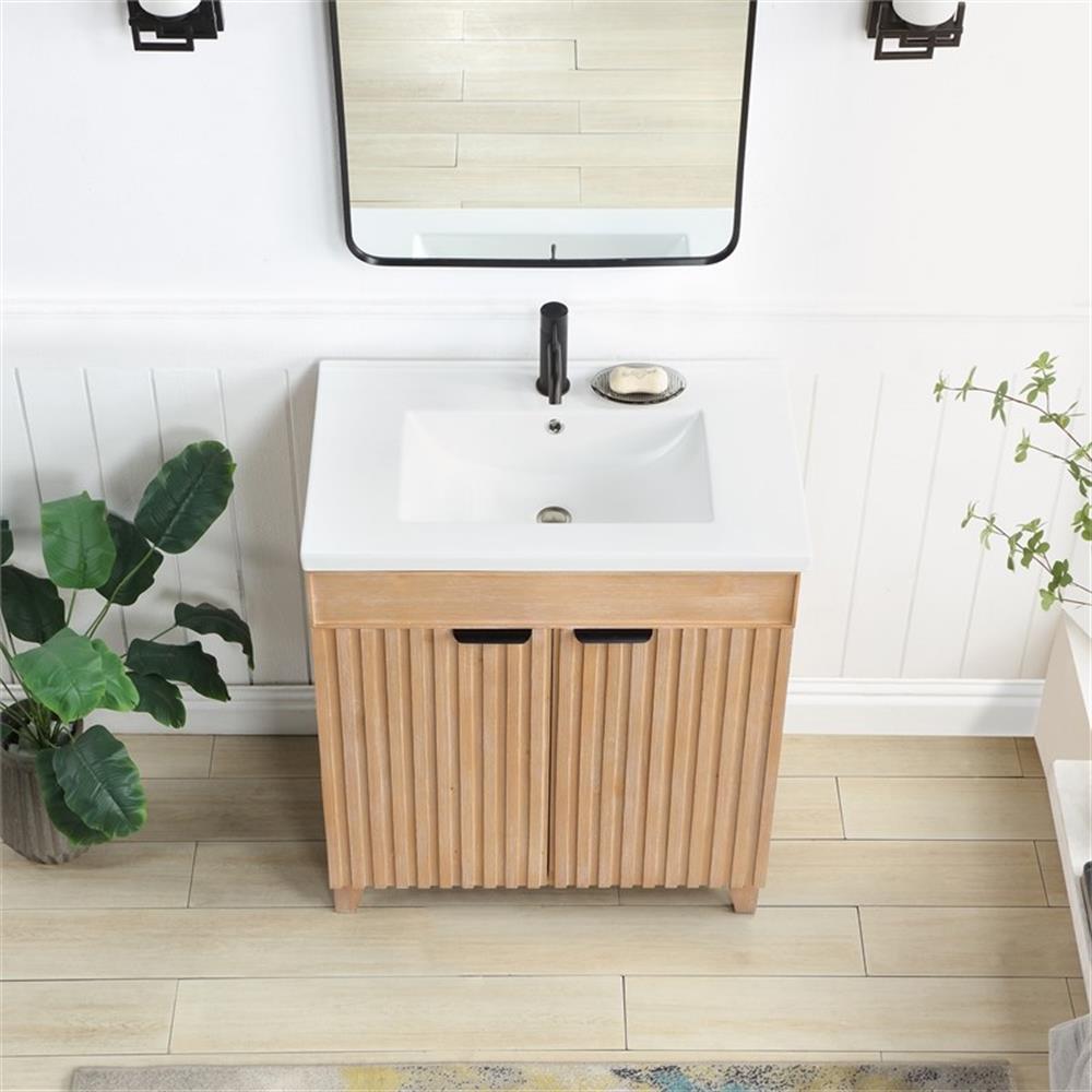 Palos 30" Single Bath Vanity in Fir Wood Brown with Drop-In White Ceramic Basin