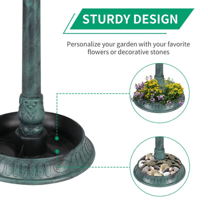 UBesGoo Bird Bath Dark Green 42 Inch w/ Solar Light Antique Copper Weather Resistant Birdbaths