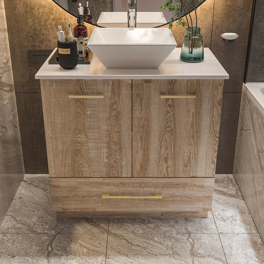 FUFU&GAGA Gleaming Vanity Set Ceramic Basin and LED Mirror Cabinet Combo Bathroom Vanity Only