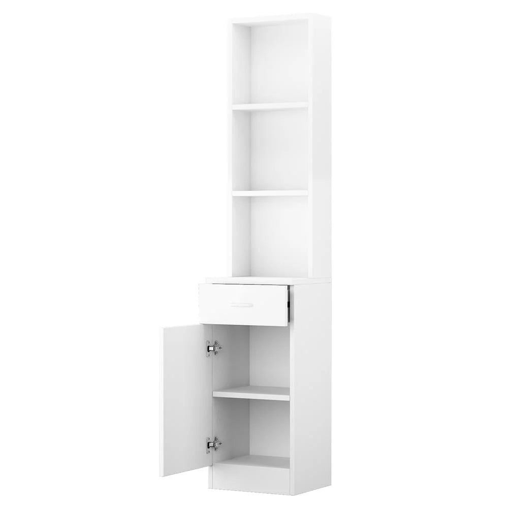 Zimtown Wooden Barber Station Makeup Hair Salon Cabinet, Freestanding Bathroom Tall Cabinet with 5 Storage Shelves & Drawer, White