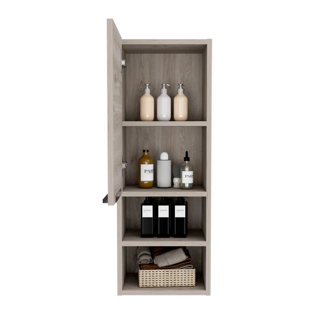 Particle Board Medicine Cabinet with 1 Doors and 2 Semi-open Shelves, Wall Cabinet for Bedroom,Living Room and Bathroom, Black