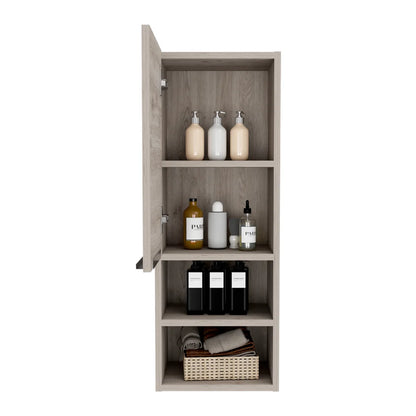 Particle Board Medicine Cabinet with 1 Doors and 2 Semi-open Shelves, Wall Cabinet for Bedroom,Living Room and Bathroom, Black