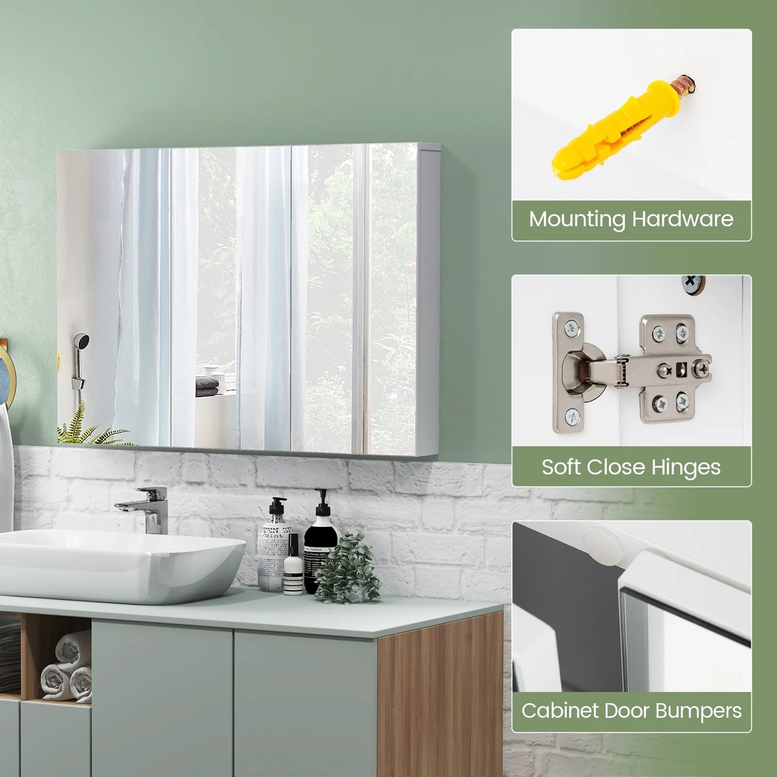 Giantex Large Mirrored Medicine Cabinet, Bathroom Wall Mounted Storage Cabinet with Triple Mirrored Doors and Adjustable Shelves, Ideal for Bathroom, Living Room, 36 x 4.5 x 25.5 inches (White)