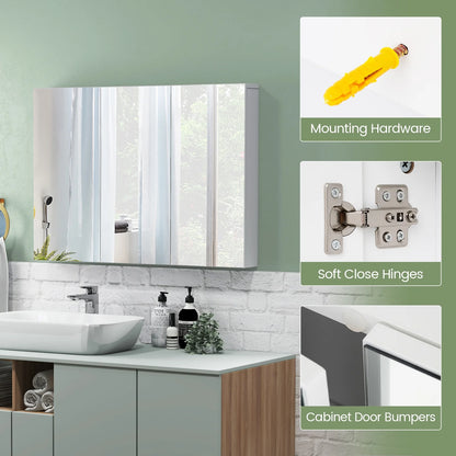 Giantex Large Mirrored Medicine Cabinet, Bathroom Wall Mounted Storage Cabinet with Triple Mirrored Doors and Adjustable Shelves, Ideal for Bathroom, Living Room, 36 x 4.5 x 25.5 inches (White)