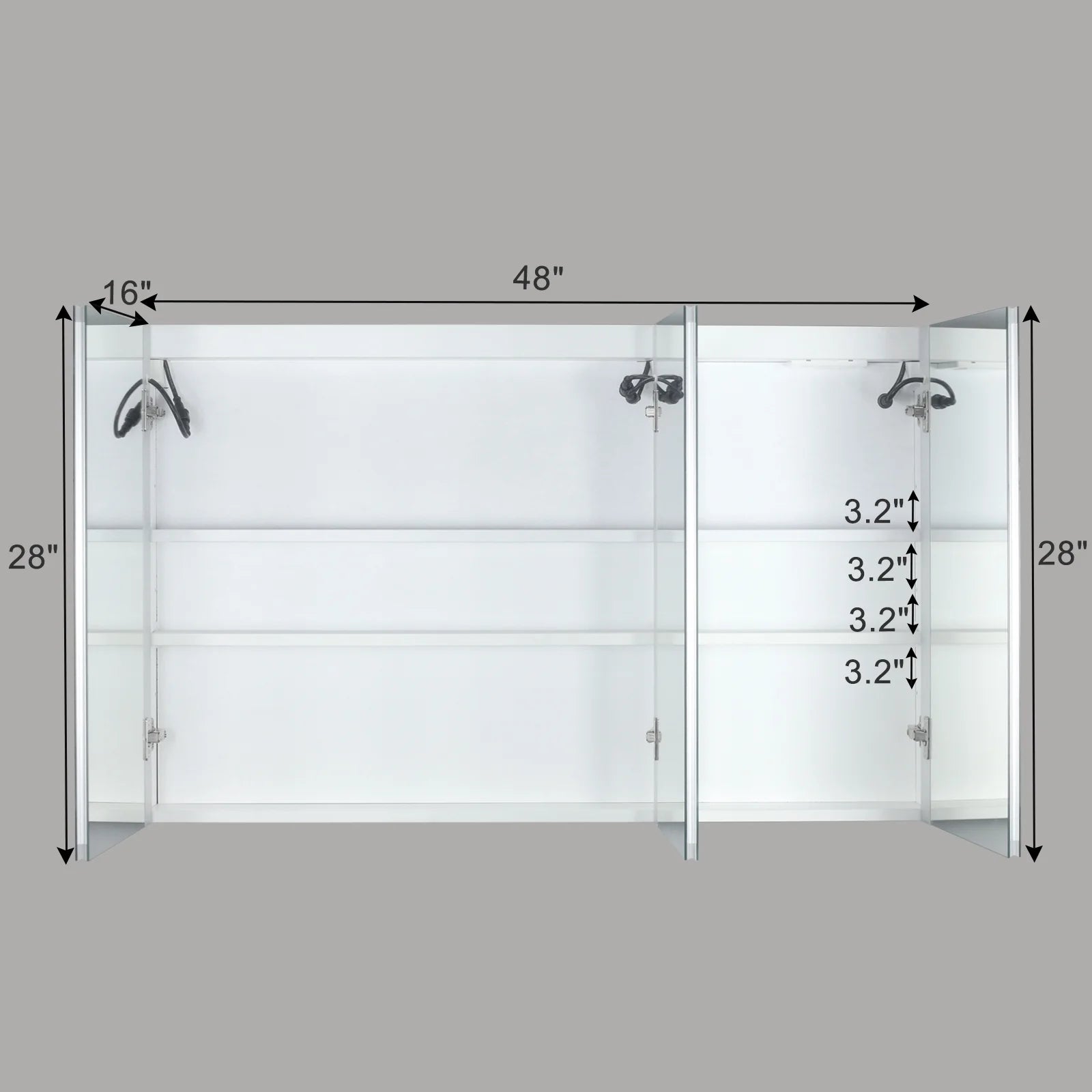 Ktaxon 48"x28" LED Bathroom Mirror Cabinet with Lights, Wall-Mounted Medicine w/ Defogger, Dimmable, Memory function, Outlets & USB, White