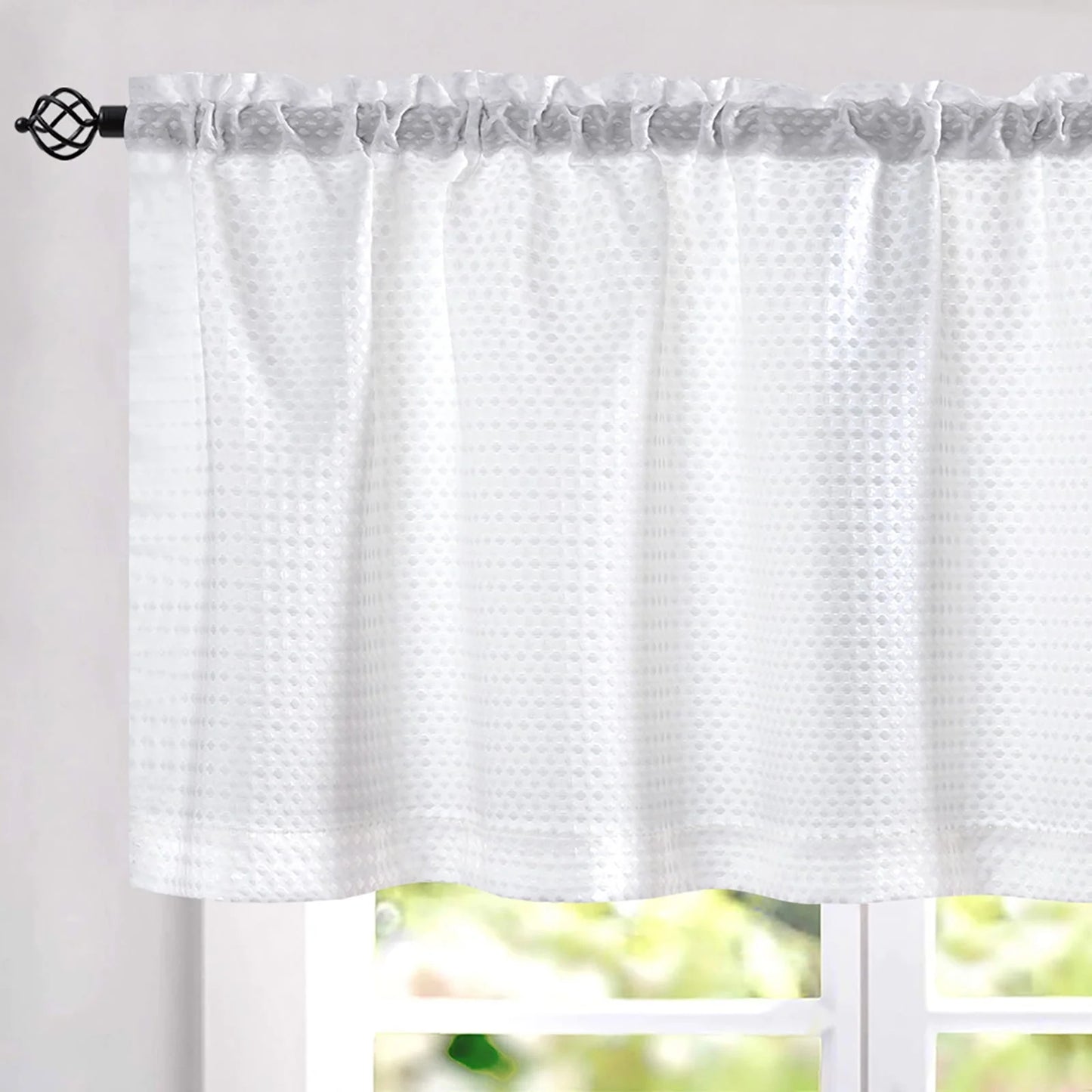 Curtainking White Valance Kitchen Window Curtain Waffle Weave Textured Small Window Curtain for Bathroom Rod Pocket, 60" W x 18" L, 1 Panel
