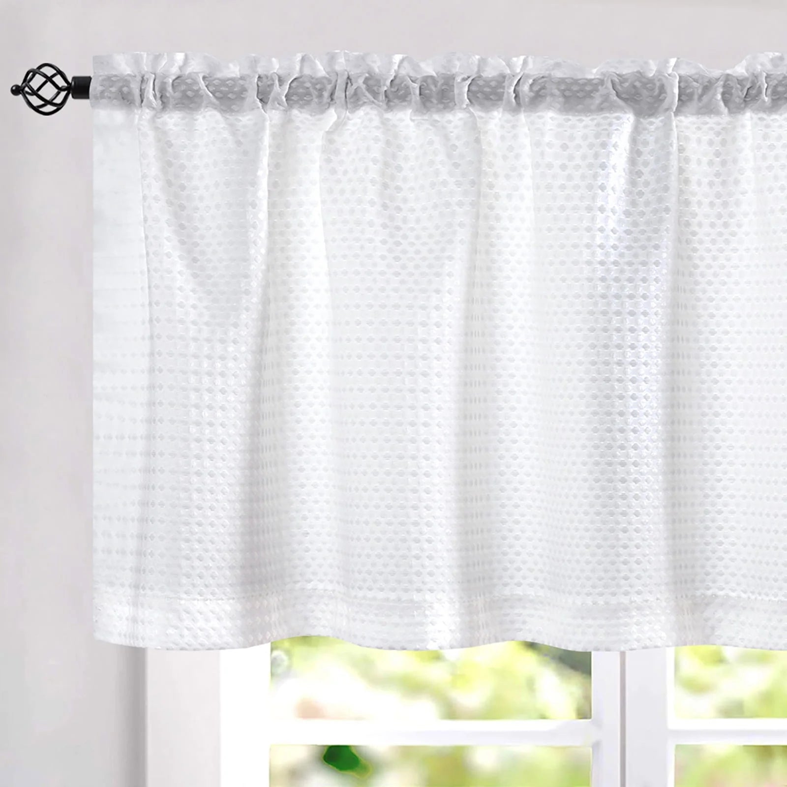 Curtainking White Valance Kitchen Window Curtain Waffle Weave Textured Small Window Curtain for Bathroom Rod Pocket, 60" W x 18" L, 1 Panel