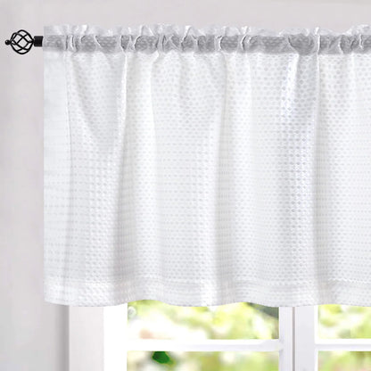 Curtainking White Valance Kitchen Window Curtain Waffle Weave Textured Small Window Curtain for Bathroom Rod Pocket, 60" W x 18" L, 1 Panel