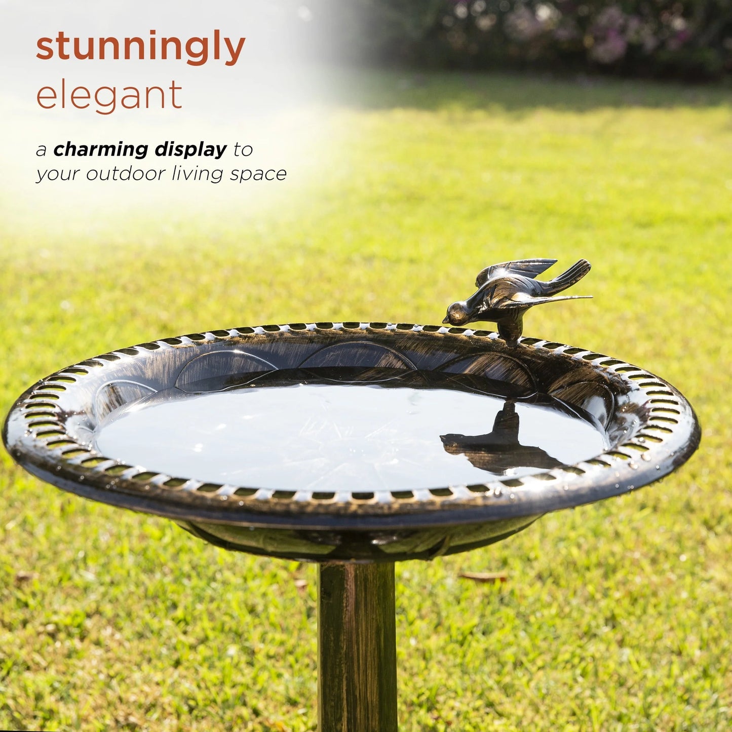 Alpine Corporation 26-inch Bronze Polyresin Bird Bath with Bird Figurine