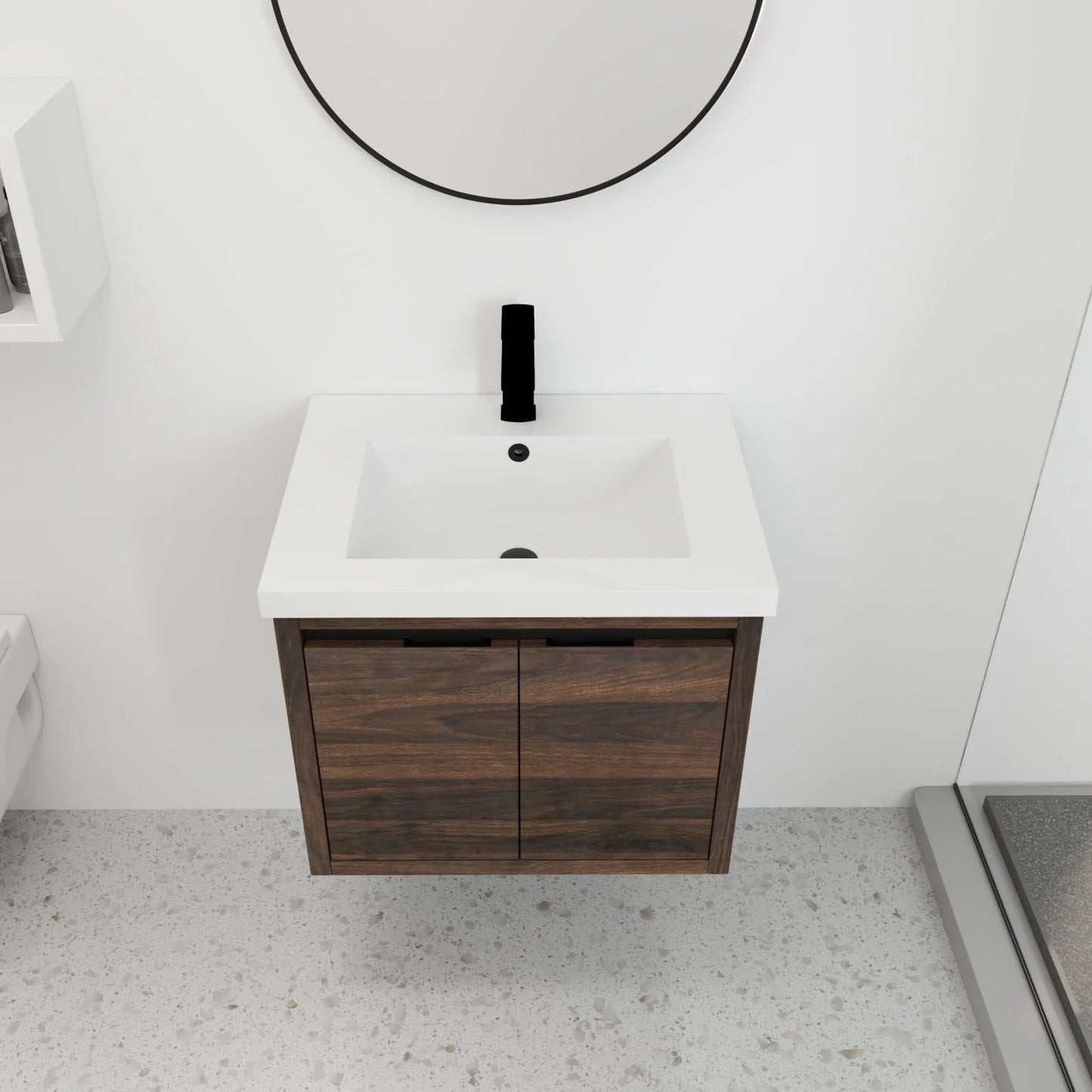 Bathroom Vanity with Sink, Bathroom Vanity with Float Mounting Design, 24 Inch Bathroom Sink Cabinet with Soft Close Doors for Bathroom, California Walnut