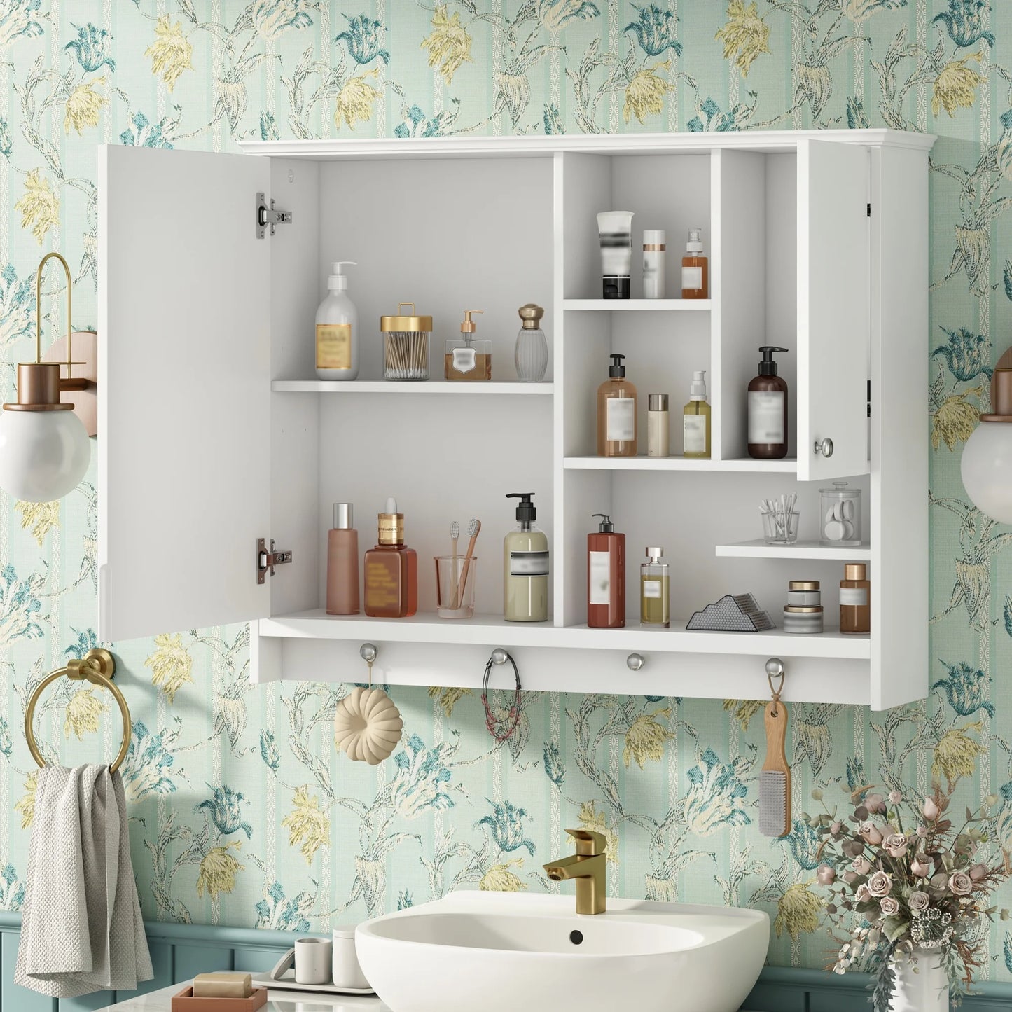 Bathroom Storage Cabinet 36 Inch Wall Mounted Medicine Cabinet, Bathroom Storage Cabinet with Mirror Door and Adjustabl Shelf, Mirror Cabinet for Bathroom,Bathroom Wall Storage