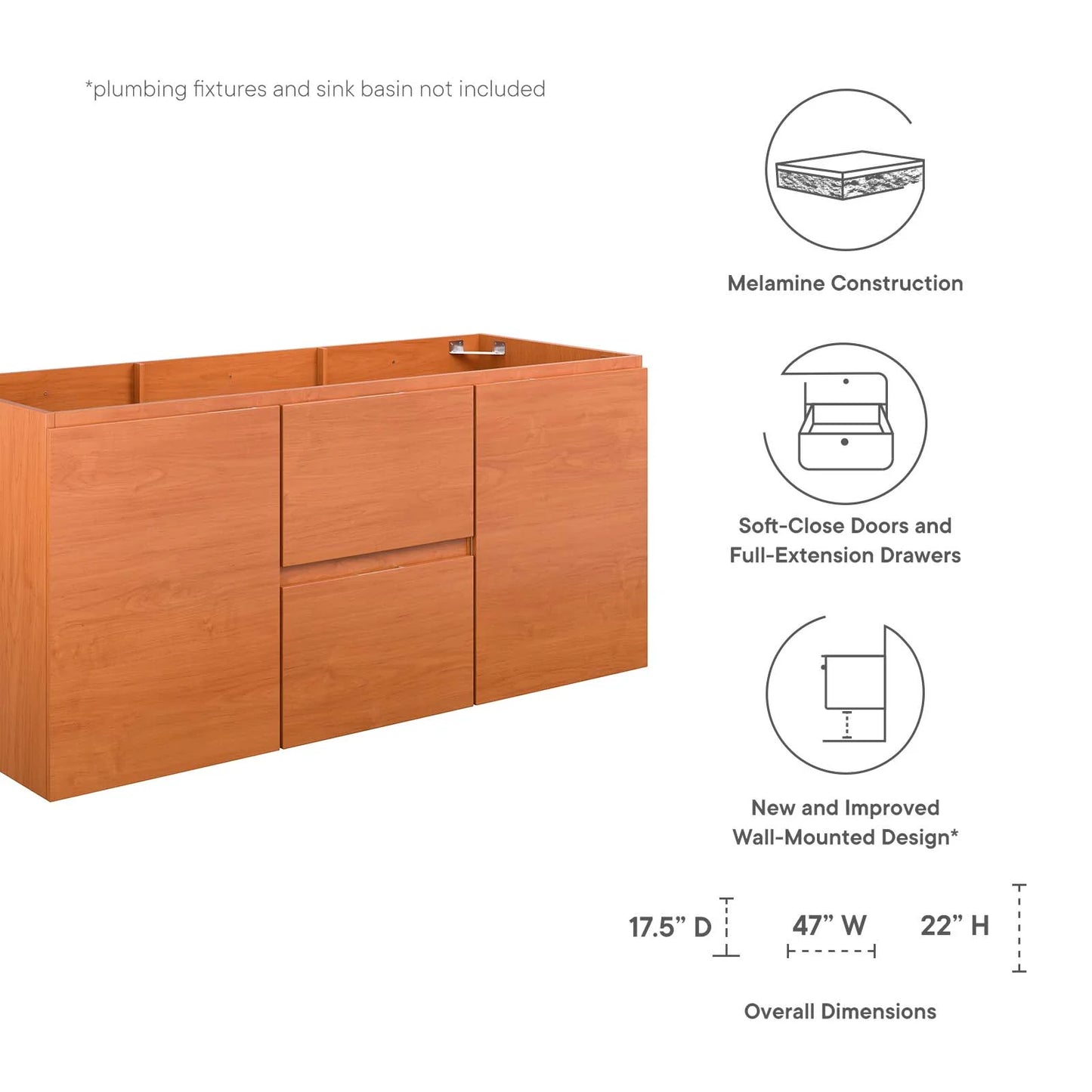 Modway Scenic Single Sink Bathroom Vanity, Melamine, 48" W