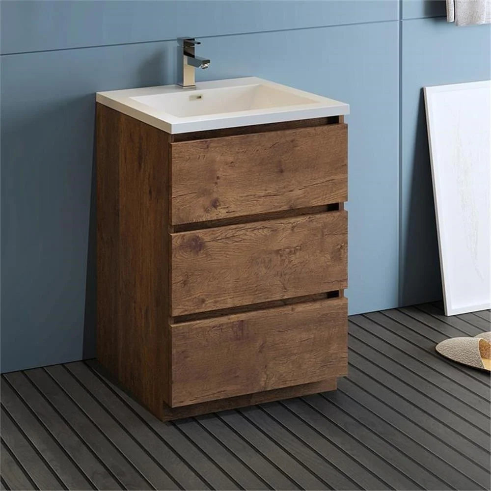 Fresca Lazzaro 24" Rosewood Free Standing Modern Bathroom Cabinet w/ Integrated Sink