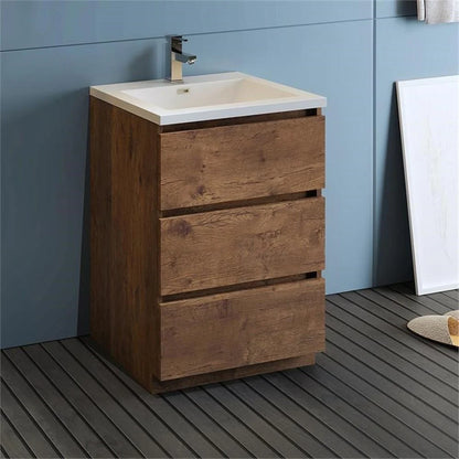 Fresca Lazzaro 24" Rosewood Free Standing Modern Bathroom Cabinet w/ Integrated Sink