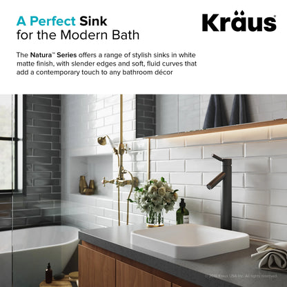 KRAUS Natura Square Semi-Recessed Composite Bathroom Sink with Matte Finish and Nano Coating in White