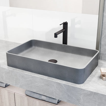 VIGO Basilica Gothic Gray Concreto Stone 23 in. L x 14 in. W x 4 in. H Rectangular Vessel Bathroom Sink