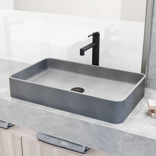 VIGO Basilica Gothic Gray Concreto Stone 23 in. L x 14 in. W x 4 in. H Rectangular Vessel Bathroom Sink
