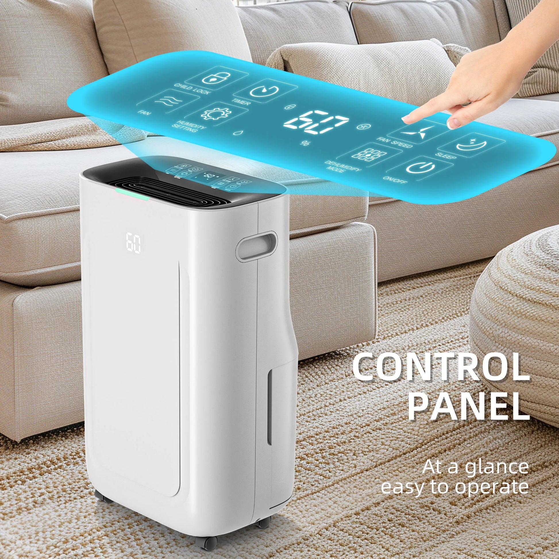 Rocyis 22 Pint/day (DOE) 5500 sq. ft. Dehumidifier for Home, 1.7 Gallon��6.5L�� Water Tanks, Auto Drain or Manual Drainage, for Basements, Bedroom, Bathroom