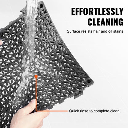 VEVOR Interlocking Tile 50PCS Black, Drainage Tiles 12" x 12" Splicing, Soft PVC Interlocking Drainage Floor Tiles, Non-Slip Drainage Holes for Restroom, Bathroom, Kitchen, Pool, Wet Areas