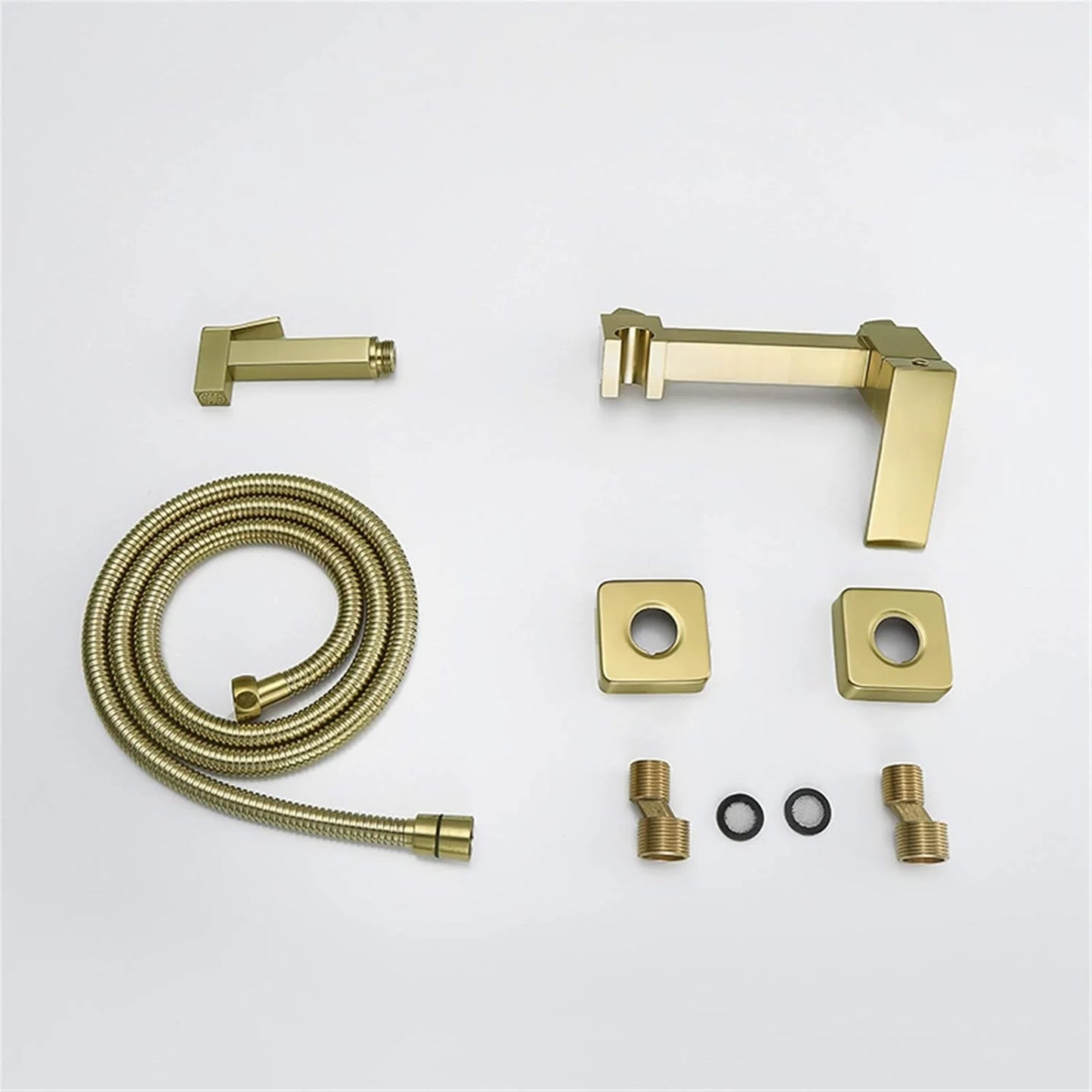Bidet Faucet Set, Brushed Gold Full Copper High Pressure Toilet Gun, Bathroom Wall Mounted Hot and Cold Water Mixer Bidet Sprayer Shattaf