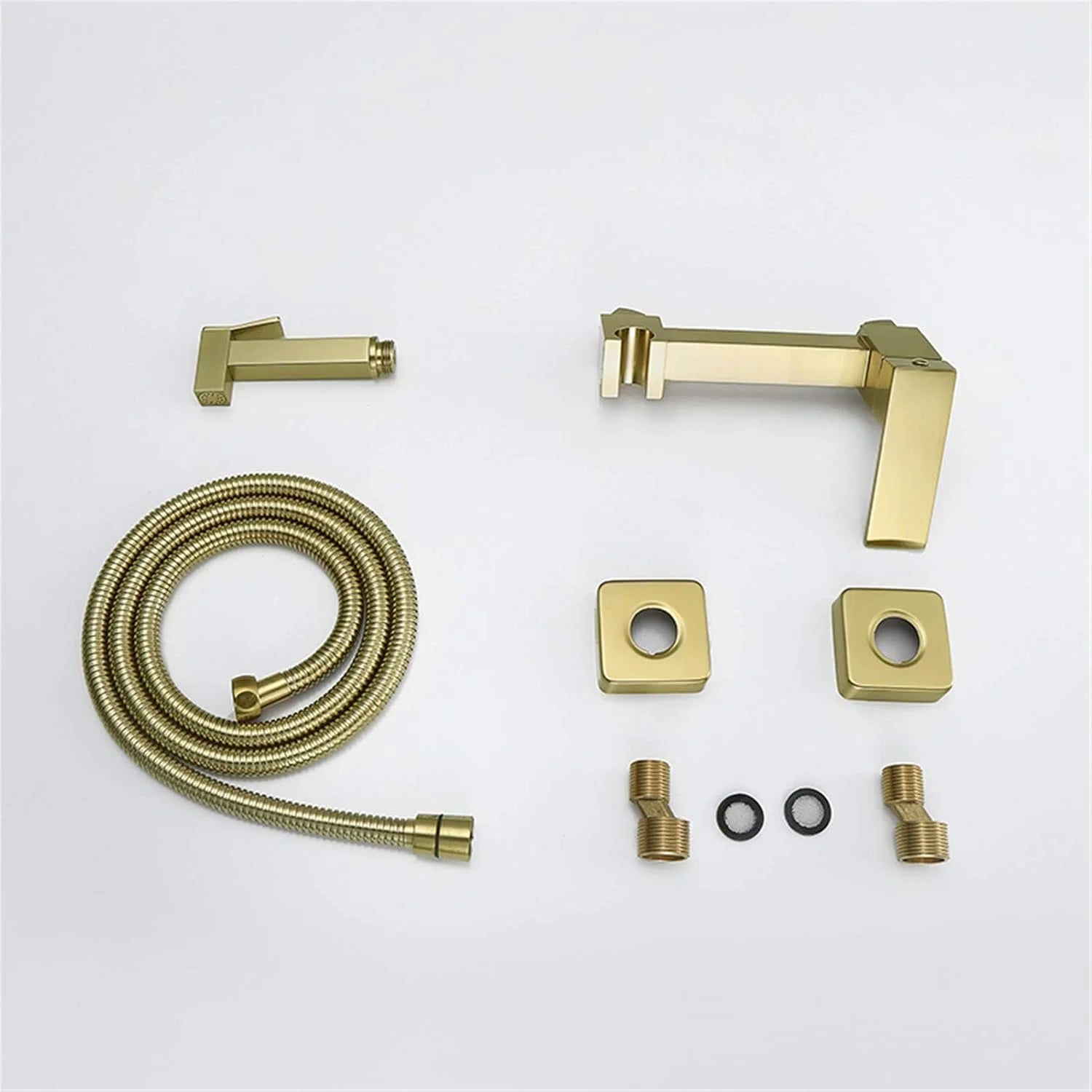 Bidet Faucet Set, Brushed Gold Full Copper High Pressure Toilet Gun, Bathroom Wall Mounted Hot and Cold Water Mixer Bidet Sprayer Shattaf