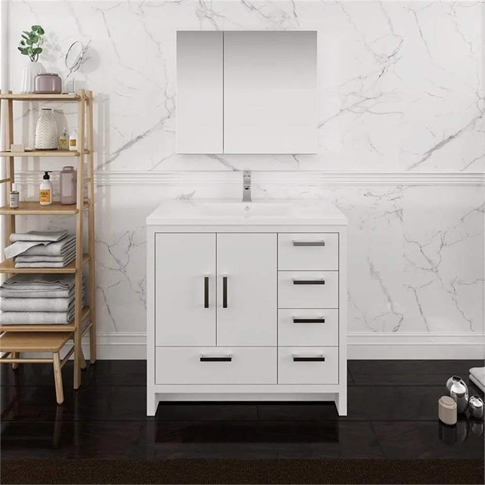 Fresca Imperia 36" Free Standing Wood Bathroom Vanity - Right in Glossy White