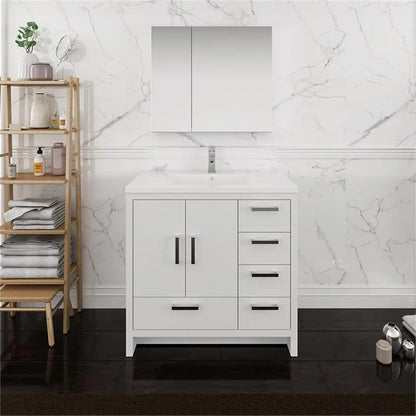 Fresca Imperia 36" Free Standing Wood Bathroom Vanity - Right in Glossy White