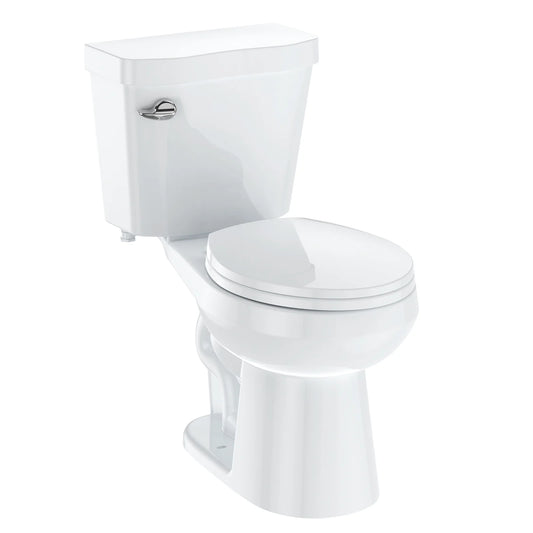 Pinypikaka Two-Piece Toilet with Toilet Seat and Wax Ring, Round Toilets for Bathrooms, 1.28 Siphonic Flush Toilet Cotton White 17", Toilet Seat Included