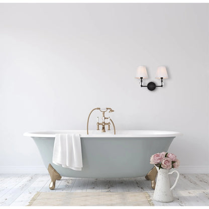Bethany 2 lights bath sconce in black with white fabric shade