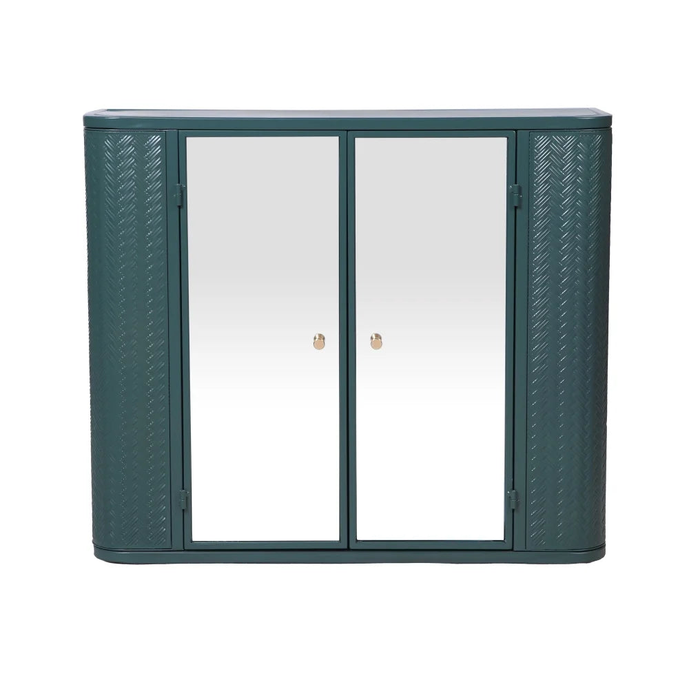 Army Green Bathroom Cabinet - Wall-Mounted Mirror Storage with 2 Doors & Open Shelf - Farmhouse Metal Frame for Vanity/Toilet