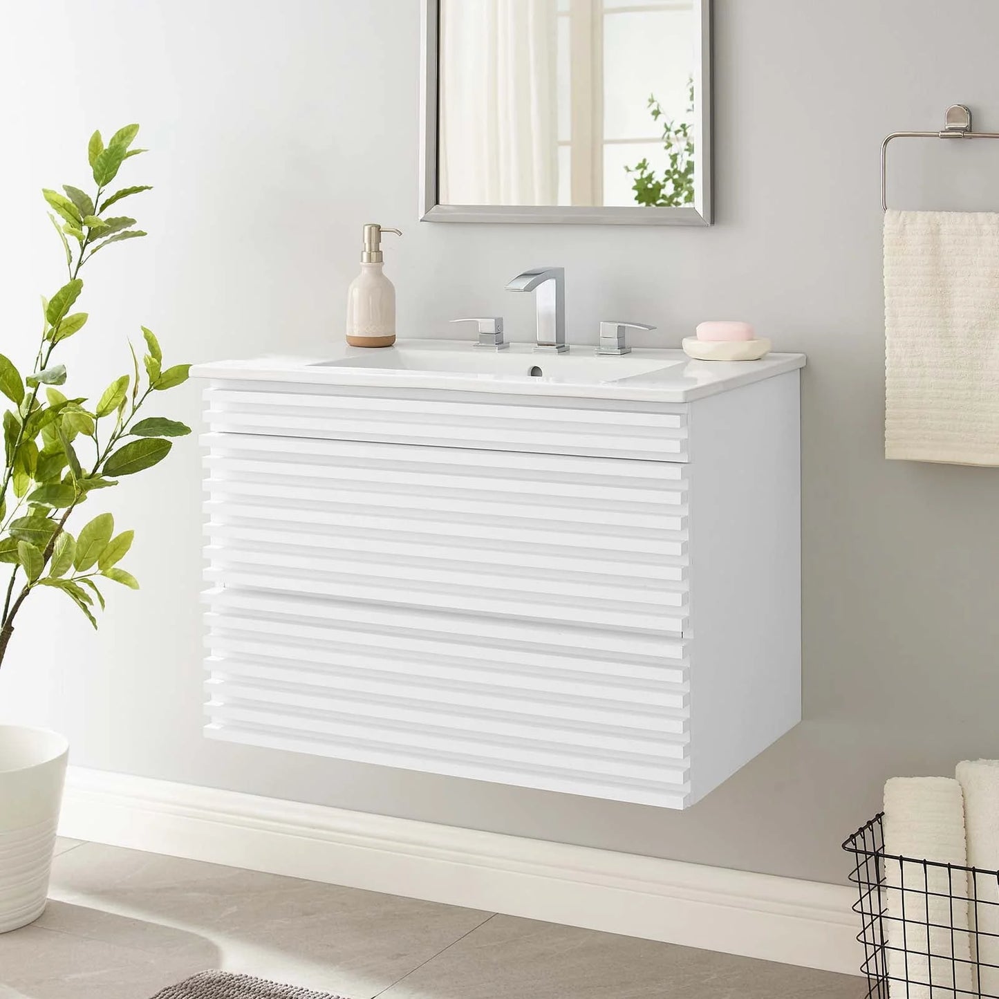 Modway Render 30" Wall-Mount Bathroom Vanity in White White